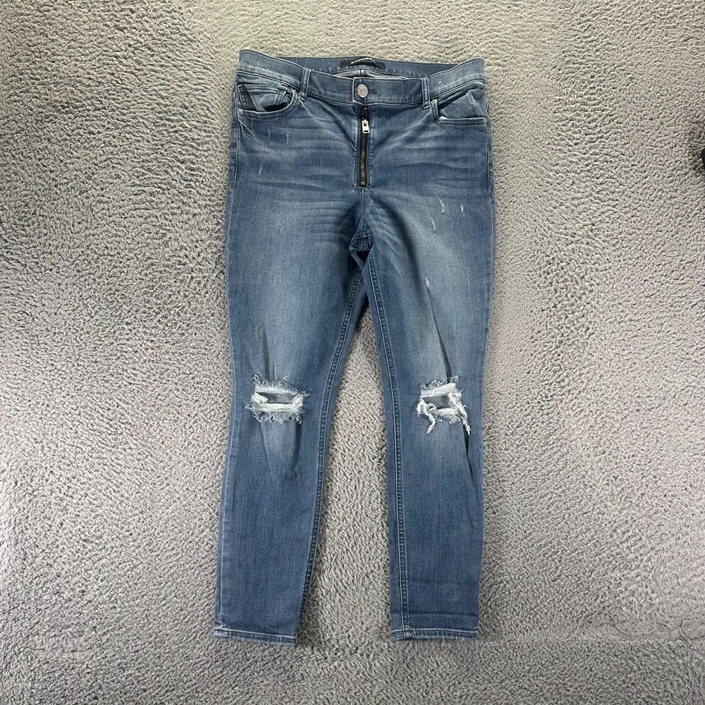 Express Jeans Women 12 Blue Cotton Denim Jegging Skinny Ankle Distressed Stretch